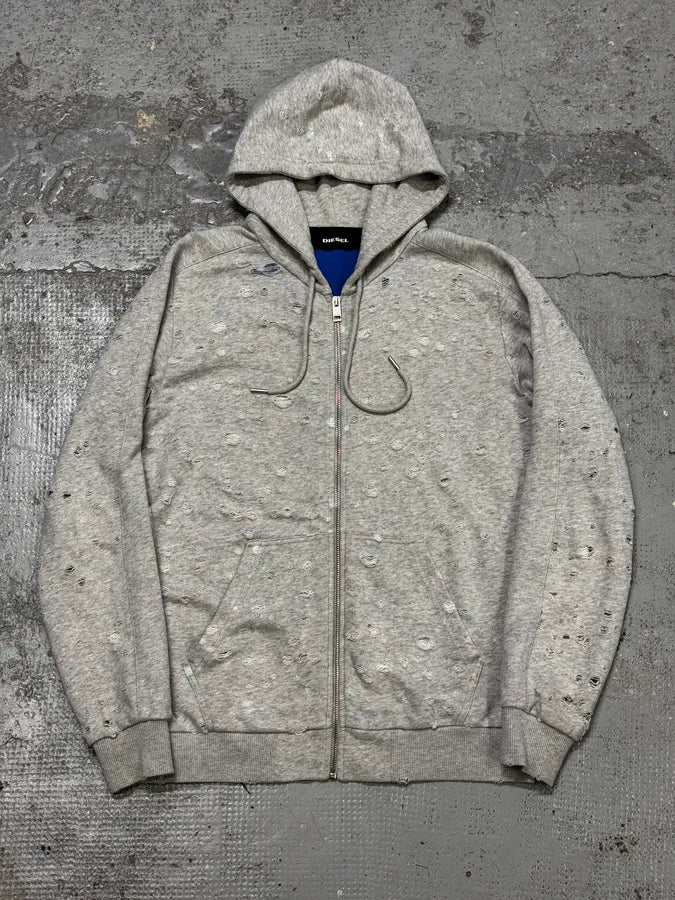 Diesel Grey Multiple Holes Zip-Up Hoodie  ibNDoxN 0