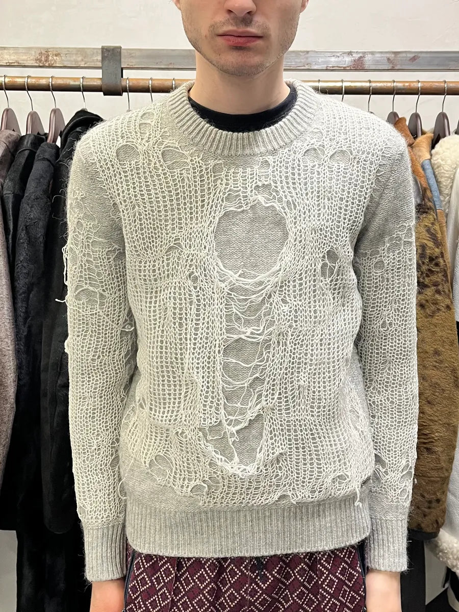 Diesel Grey Spyder Distressed Grilled Sweater VtVaURJ 1
