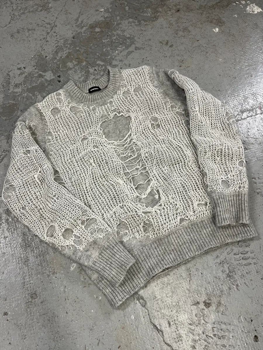 Diesel Grey Spyder Distressed Grilled Sweater VtVaURJ 3