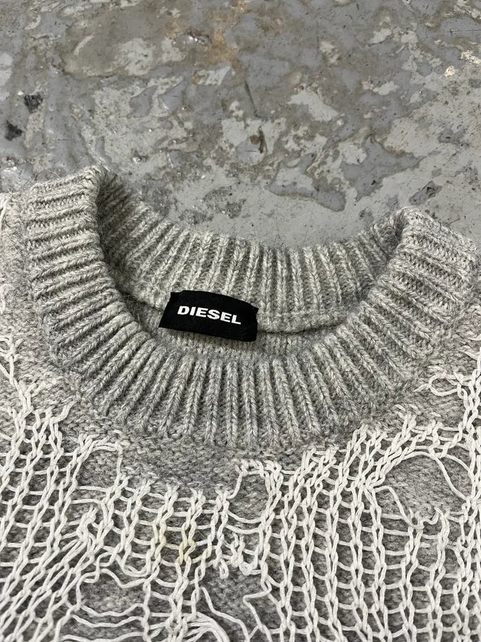 Diesel Grey Spyder Distressed Grilled Sweater VtVaURJ 4
