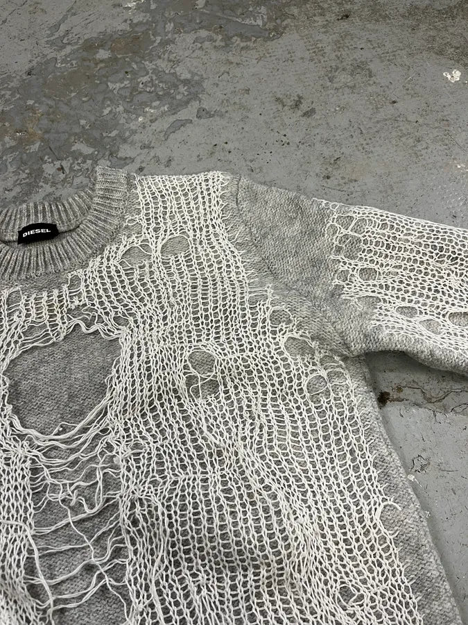 Diesel Grey Spyder Distressed Grilled Sweater VtVaURJ 5