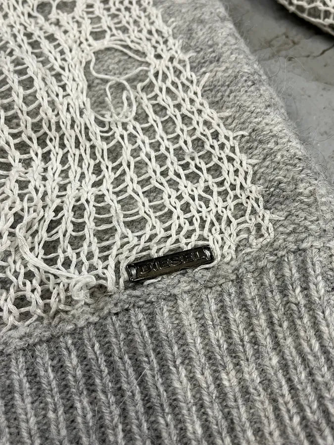 Diesel Grey Spyder Distressed Grilled Sweater VtVaURJ 7