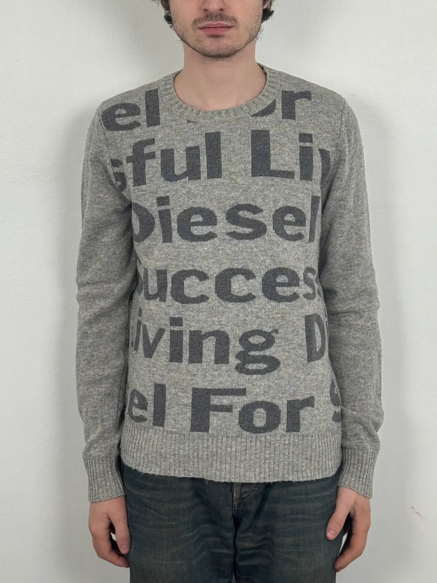 Diesel Grey Success Script Wool Sweater tycmdBG 1