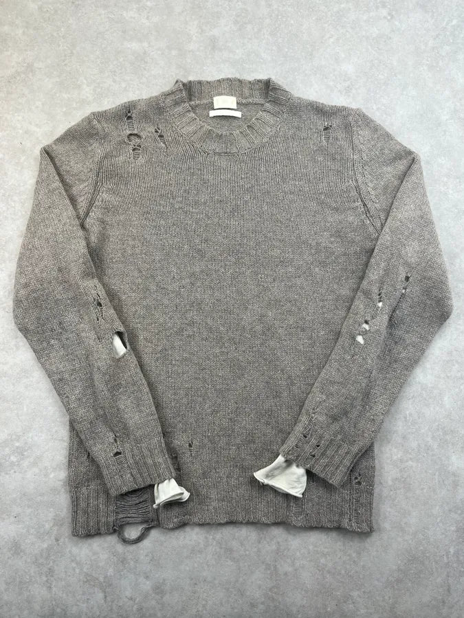 Diesel Grey Wool Distressed Avant-Garde Sweater MTAQBXz 0