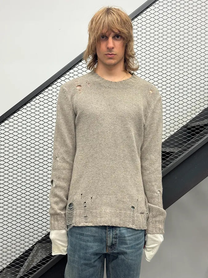 Diesel Grey Wool Distressed Avant-Garde Sweater MTAQBXz 1
