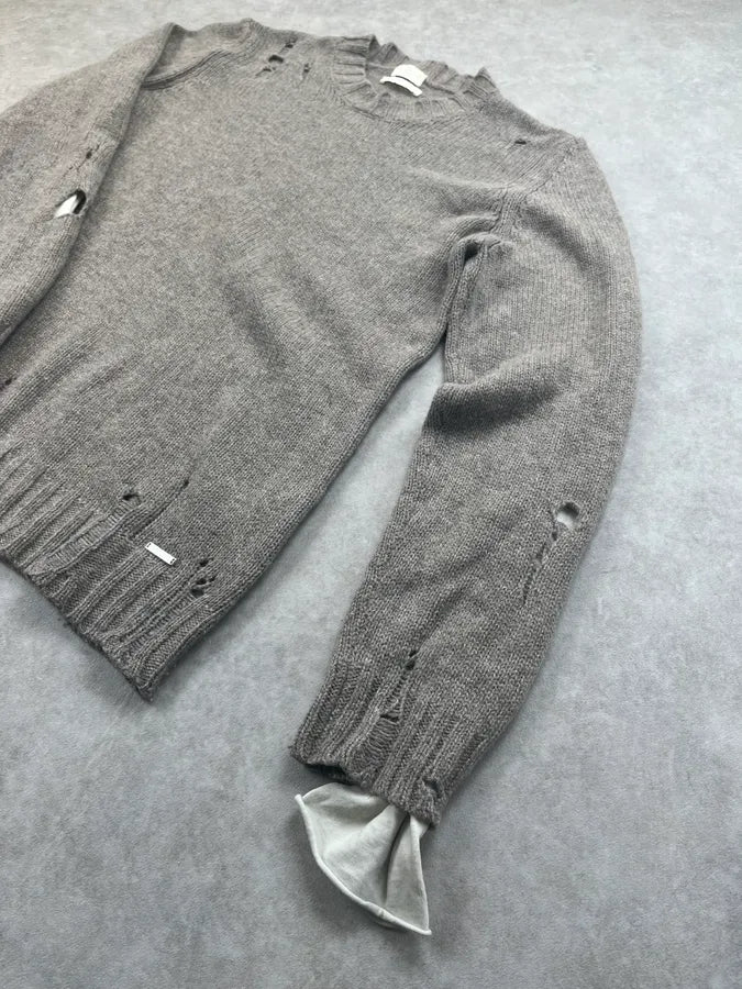 Diesel Grey Wool Distressed Avant-Garde Sweater MTAQBXz 6