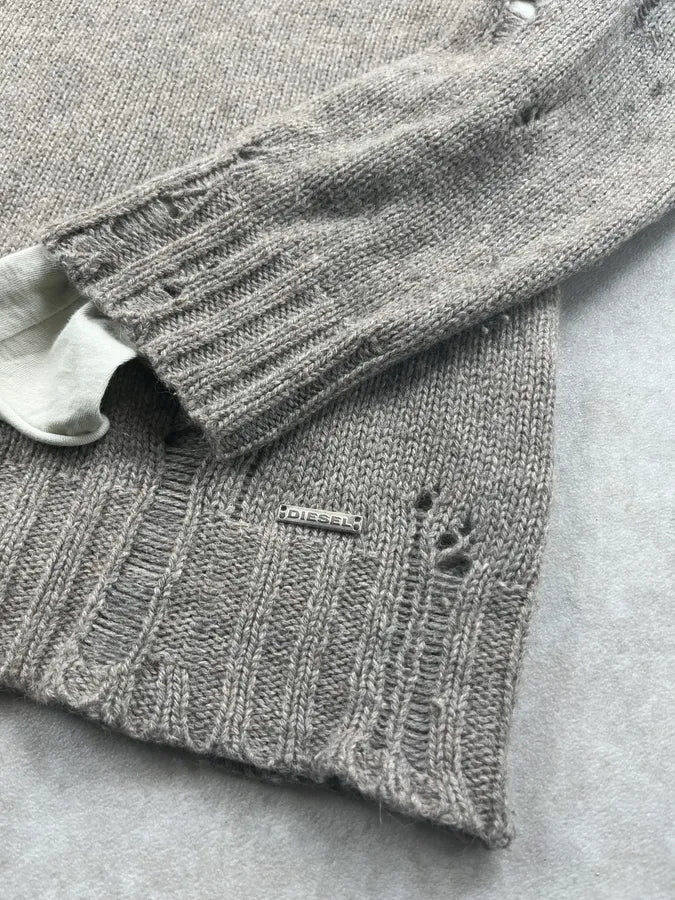 Diesel Grey Wool Distressed Avant-Garde Sweater MTAQBXz 8