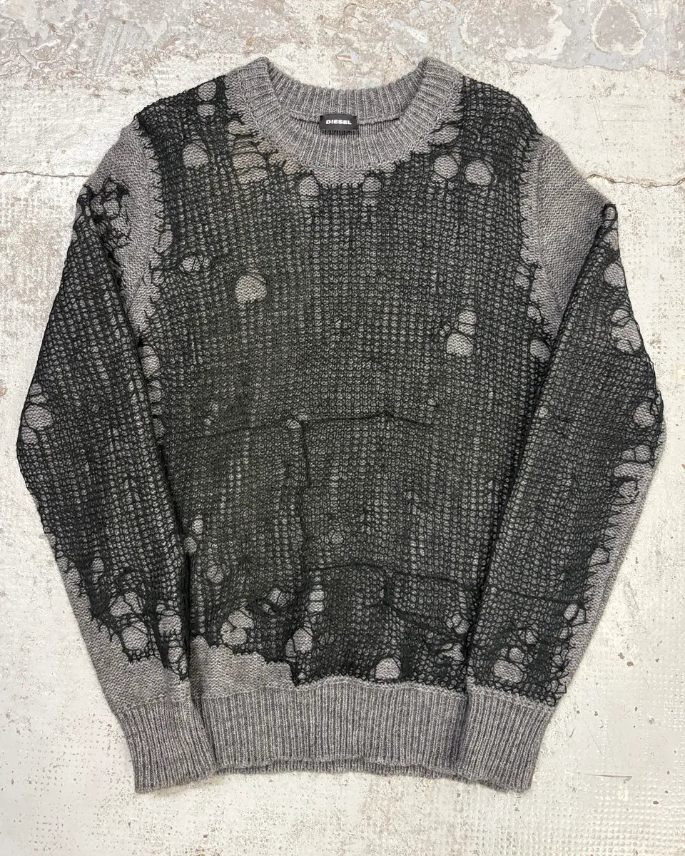 Diesel Grey Wool Net Distressed Sweater dNtfsmA 0