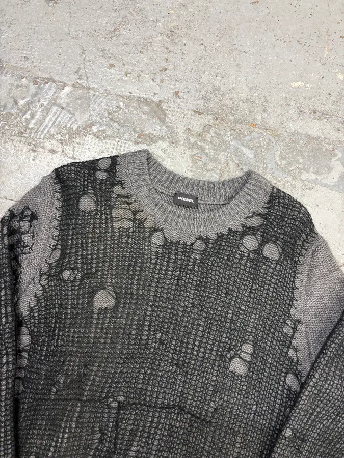 Diesel Grey Wool Net Distressed Sweater dNtfsmA 3