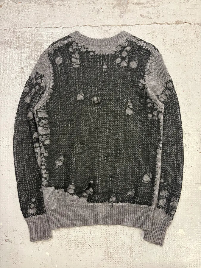Diesel Grey Wool Net Distressed Sweater dNtfsmA 4