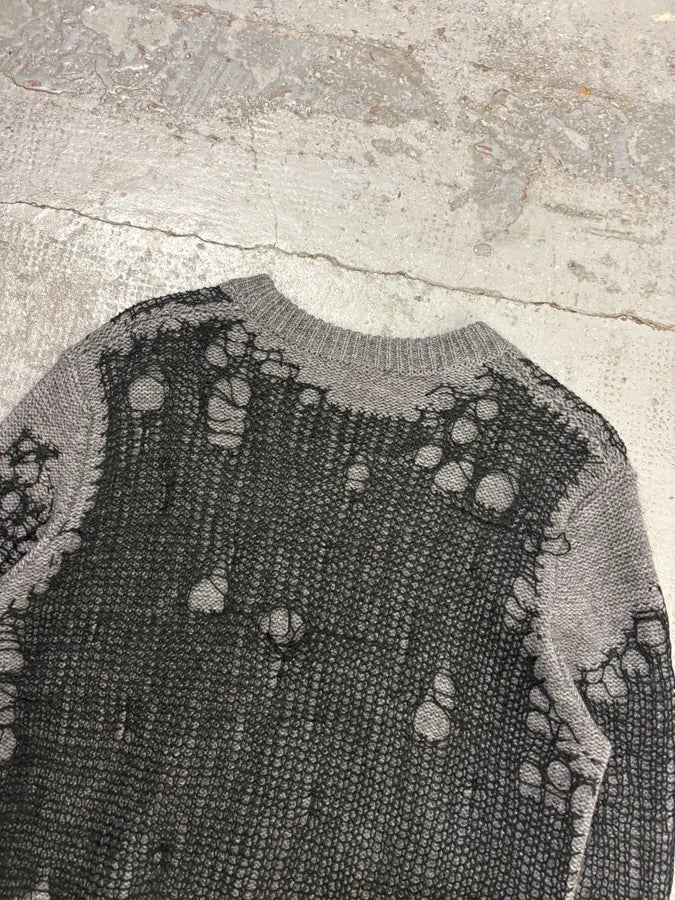 Diesel Grey Wool Net Distressed Sweater dNtfsmA 5