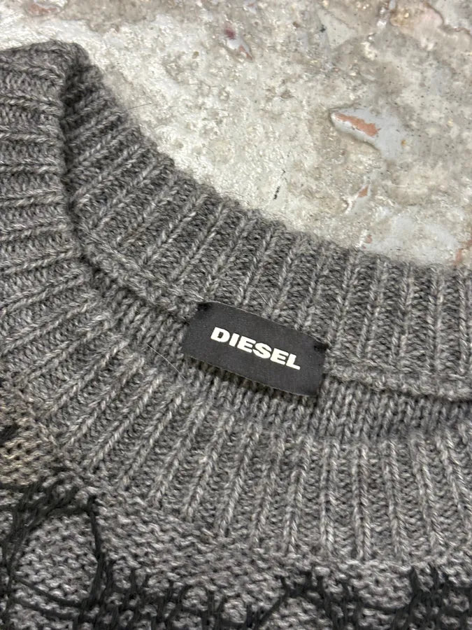 Diesel Grey Wool Net Distressed Sweater dNtfsmA 6