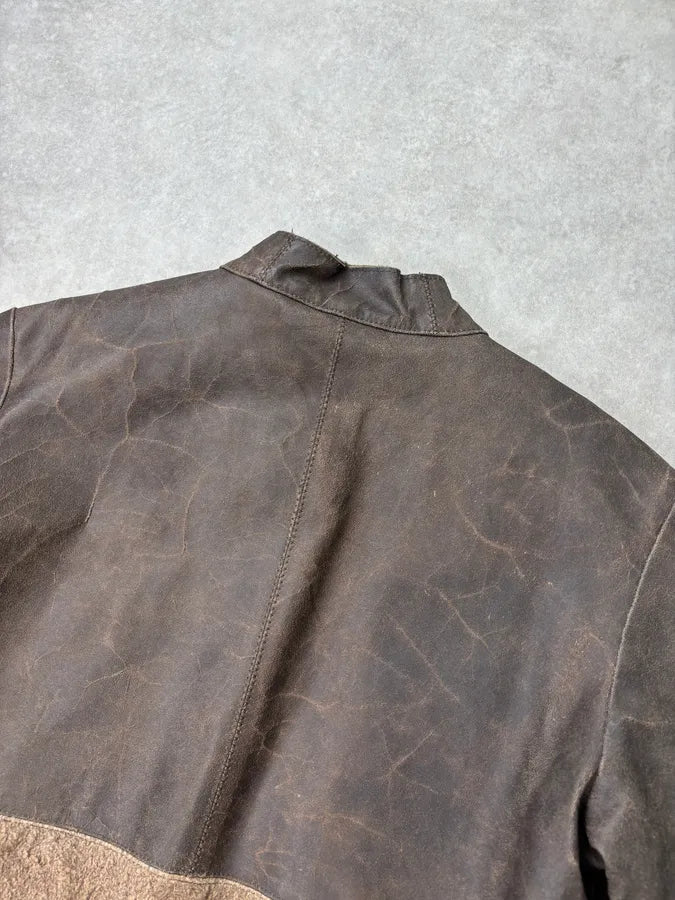 2000s Diesel Two Tone Brown Distressed Leather Jacket  ncAVwTM 5