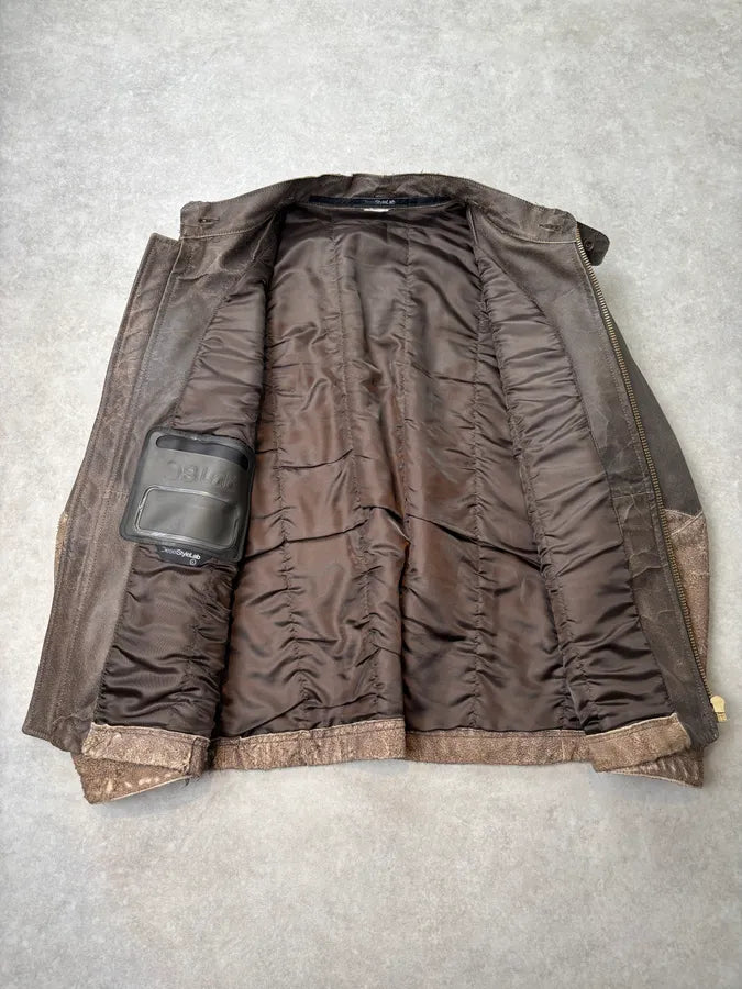 2000s Diesel Two Tone Brown Distressed Leather Jacket  ncAVwTM 6