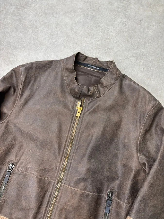 2000s Diesel Two Tone Brown Distressed Leather Jacket  ncAVwTM 3