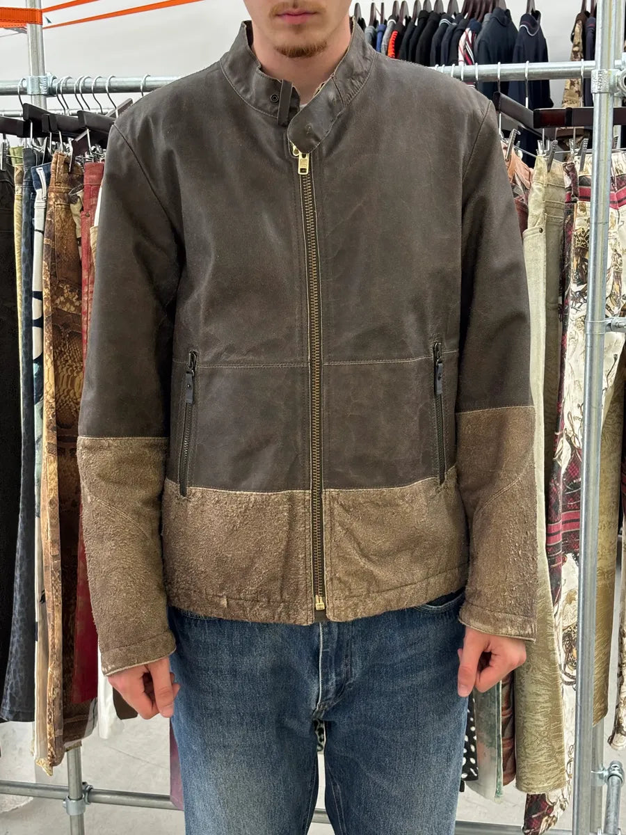 2000s Diesel Two Tone Brown Distressed Leather Jacket  ncAVwTM 1