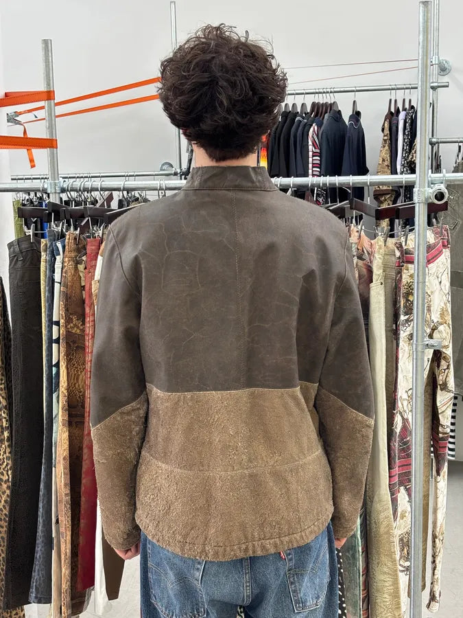 2000s Diesel Two Tone Brown Distressed Leather Jacket  ncAVwTM 2