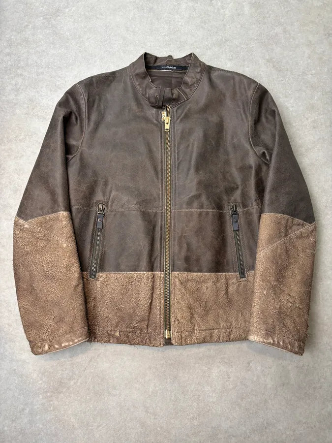 2000s Diesel Two Tone Brown Distressed Leather Jacket  ncAVwTM 0