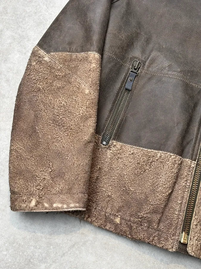 2000s Diesel Two Tone Brown Distressed Leather Jacket  ncAVwTM 8