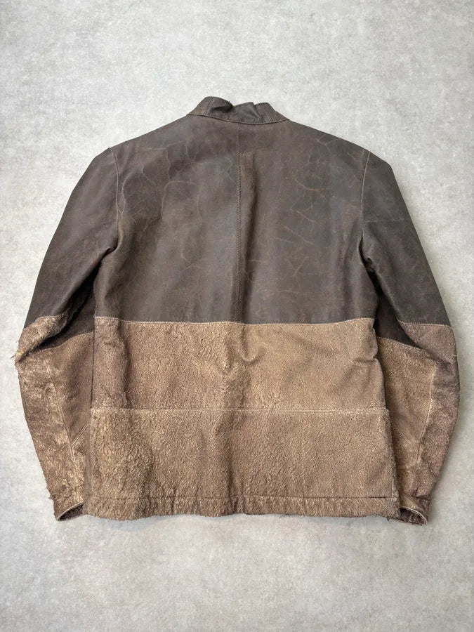 2000s Diesel Two Tone Brown Distressed Leather Jacket  ncAVwTM 4