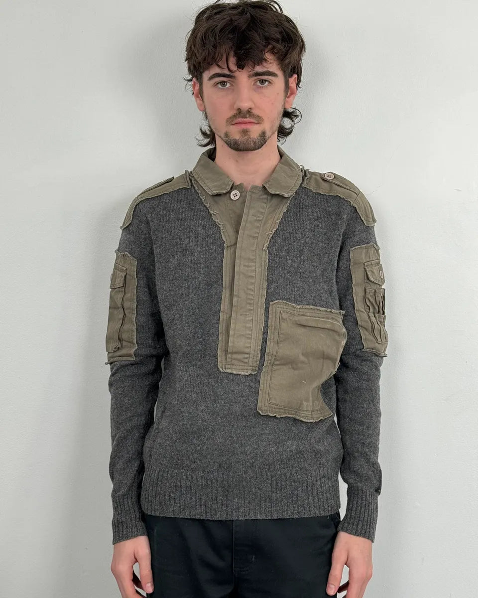 Diesel Khaki & Grey Military Wool Cargo Sweater  JrrkyOm 1