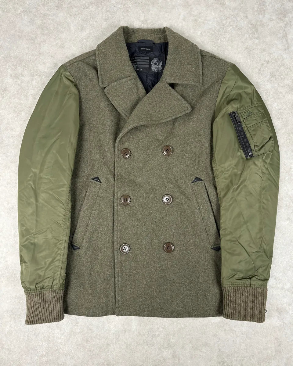 Diesel Khaki Green Caban Wool & Nylon Hybrid Bomber Jacket VhhIsaq 0