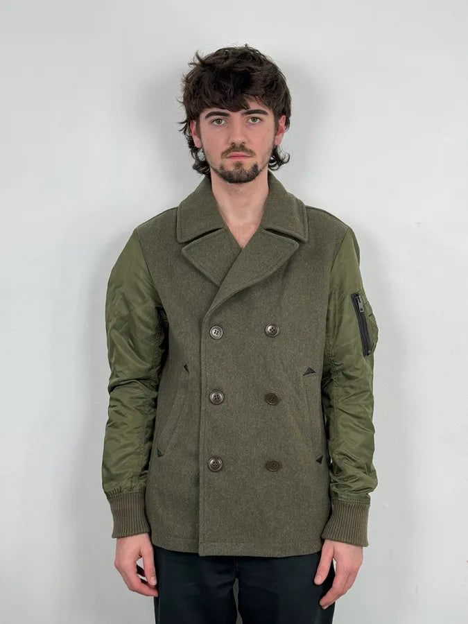 Diesel Khaki Green Caban Wool & Nylon Hybrid Bomber Jacket VhhIsaq 1