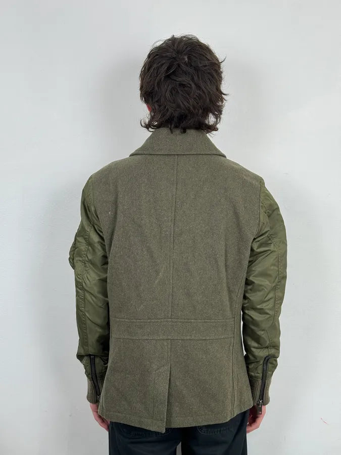 Diesel Khaki Green Caban Wool & Nylon Hybrid Bomber Jacket VhhIsaq 2