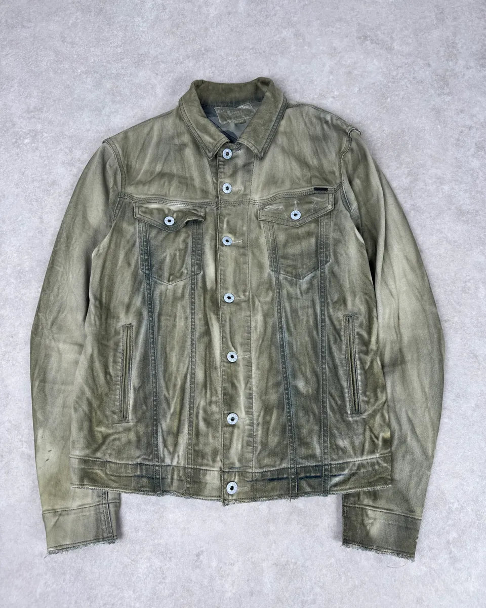 Diesel Khaki Mud Wash Waxed Denim Jacket GgDHTEC 0