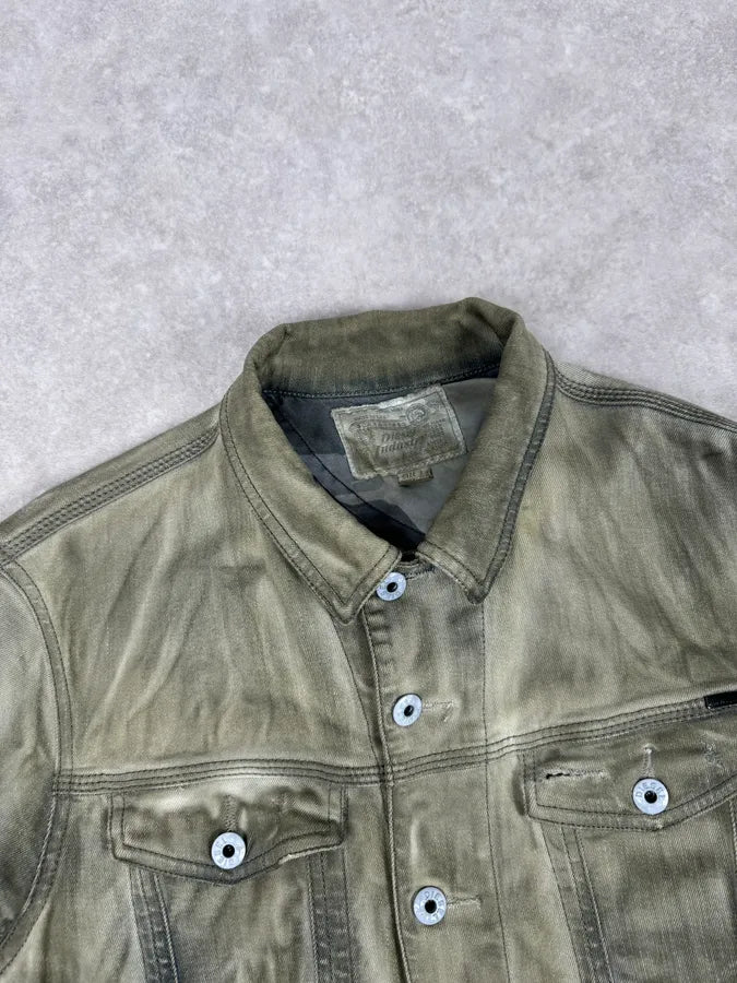 Diesel Khaki Mud Wash Waxed Denim Jacket GgDHTEC 4