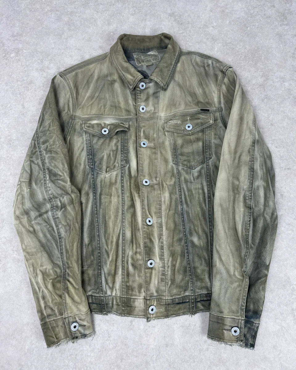 Diesel Khaki Mud Wash Waxed Denim Jacket GgDHTEC 3