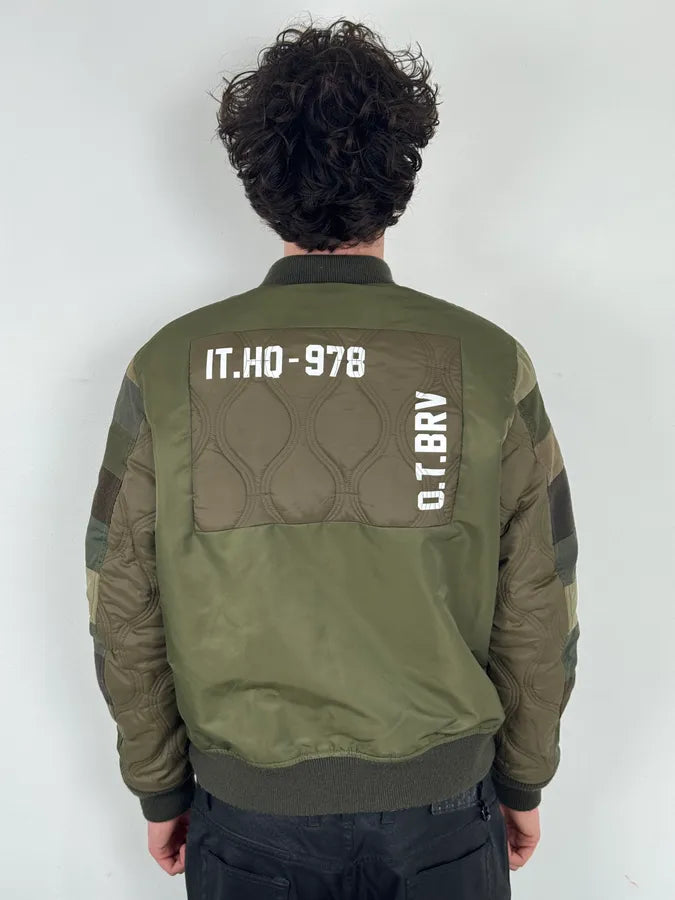 Diesel Khaki Green Nylon Striped Bomber Jacket SGeEDAf 2