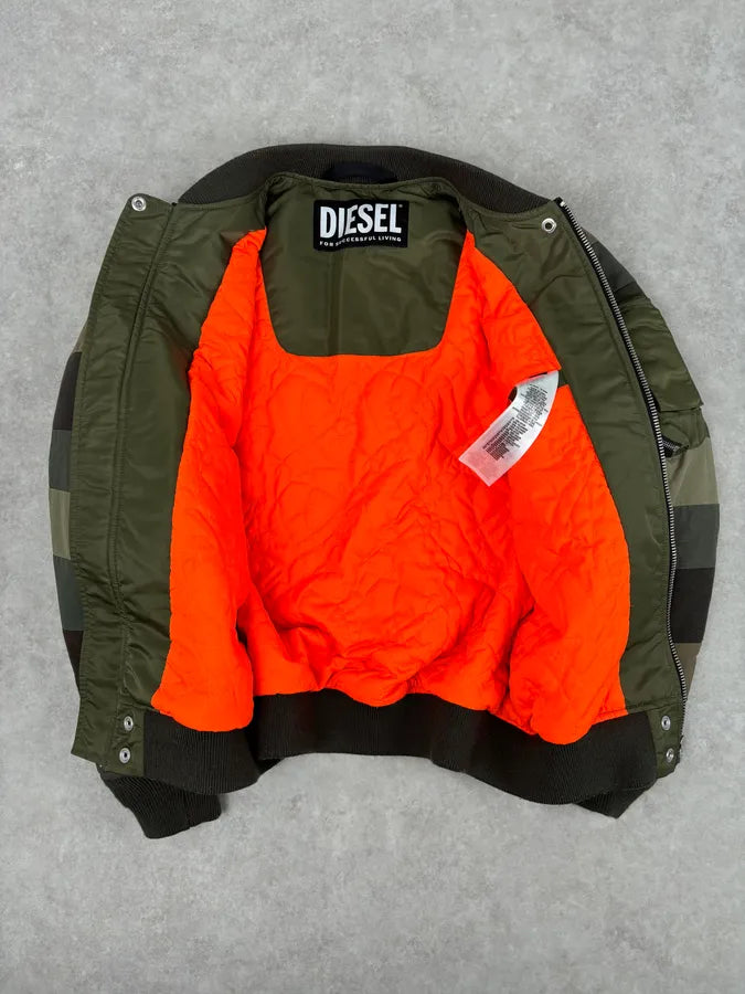 Diesel Khaki Green Nylon Striped Bomber Jacket SGeEDAf 6
