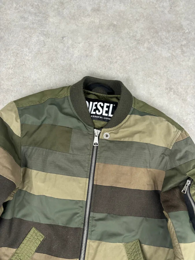 Diesel Khaki Green Nylon Striped Bomber Jacket SGeEDAf 3