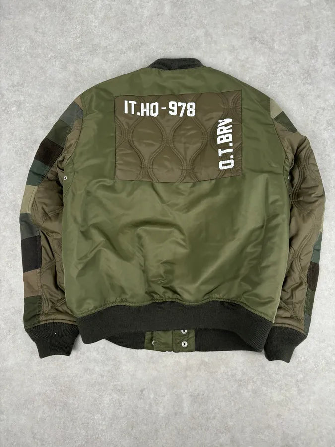 Diesel Khaki Green Nylon Striped Bomber Jacket SGeEDAf 4