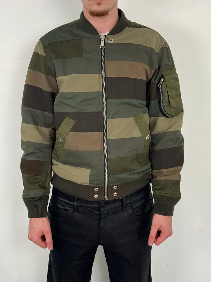 Diesel Khaki Green Nylon Striped Bomber Jacket SGeEDAf 1