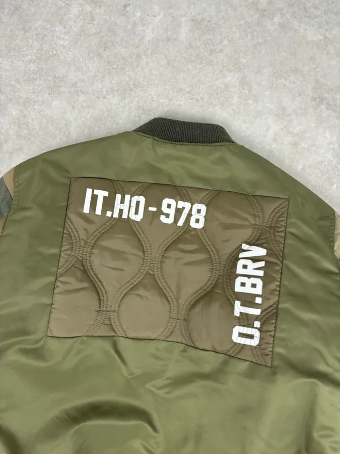 Diesel Khaki Green Nylon Striped Bomber Jacket SGeEDAf 5