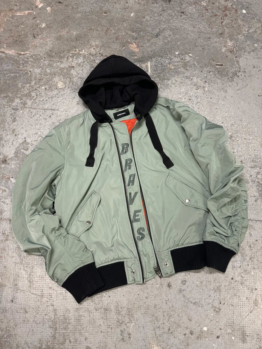 Diesel Light Green Spinal Embroidered Back Hooded Bomber Jacket qLUGfGw 2