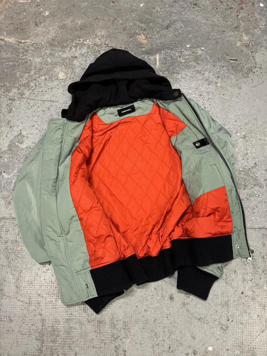Diesel Light Green Spinal Embroidered Back Hooded Bomber Jacket qLUGfGw 3