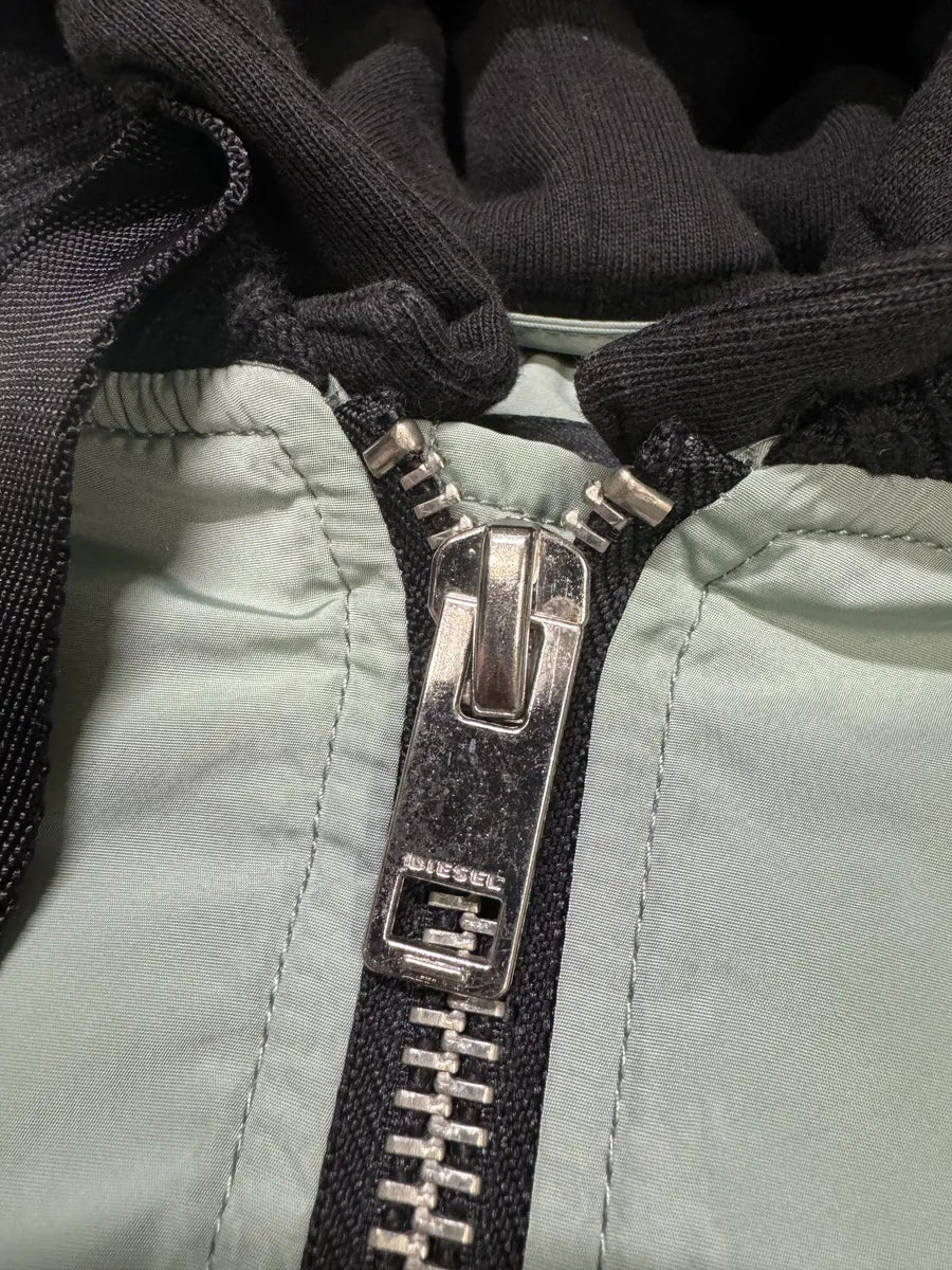 Diesel Light Green Spinal Embroidered Back Hooded Bomber Jacket qLUGfGw 8