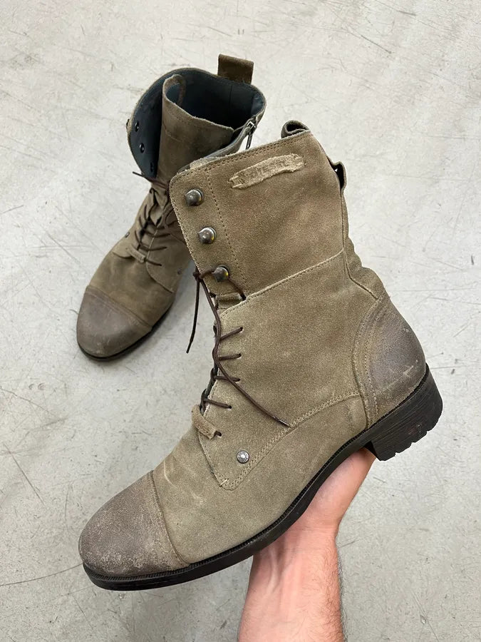 Diesel Military Grey Suede Lace-Up Boots XfuvPfM 0