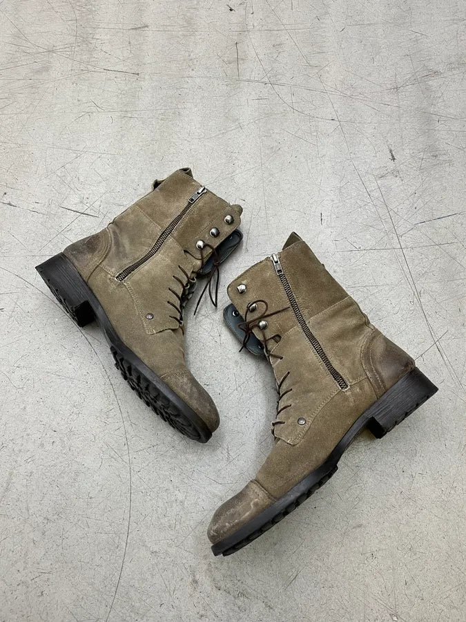 Diesel Military Grey Suede Lace-Up Boots XfuvPfM 2