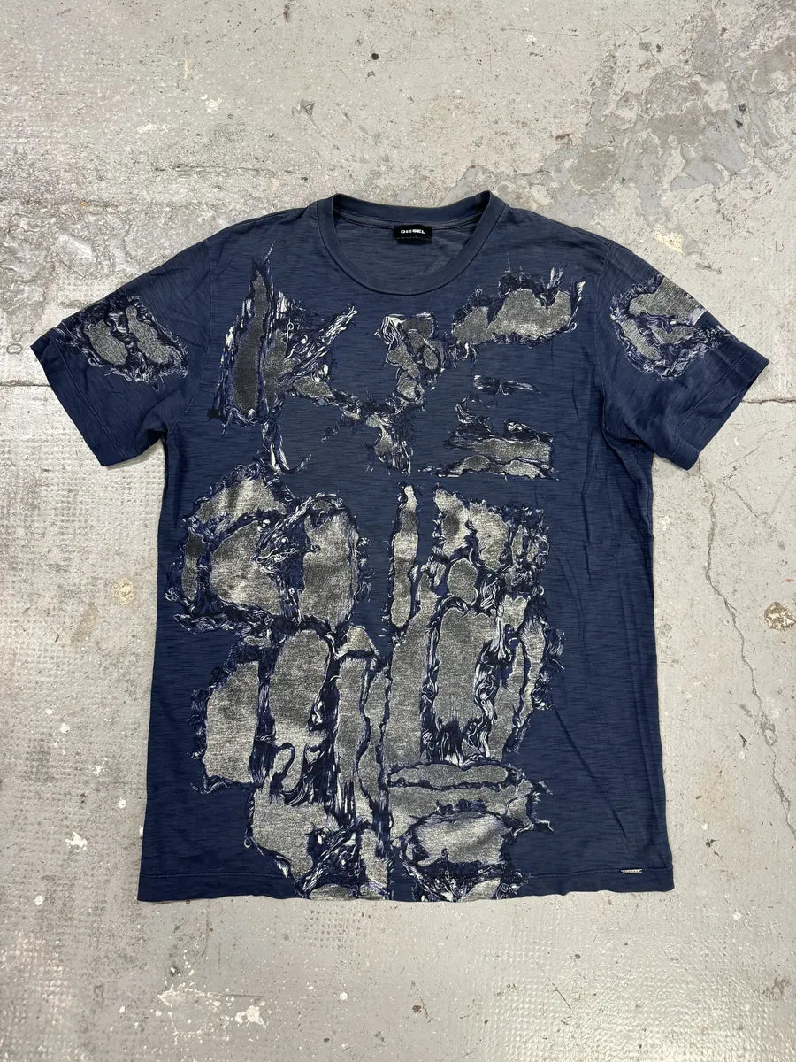 Diesel Navy Distressed Tee-Shirt (S) gUylnoR 0