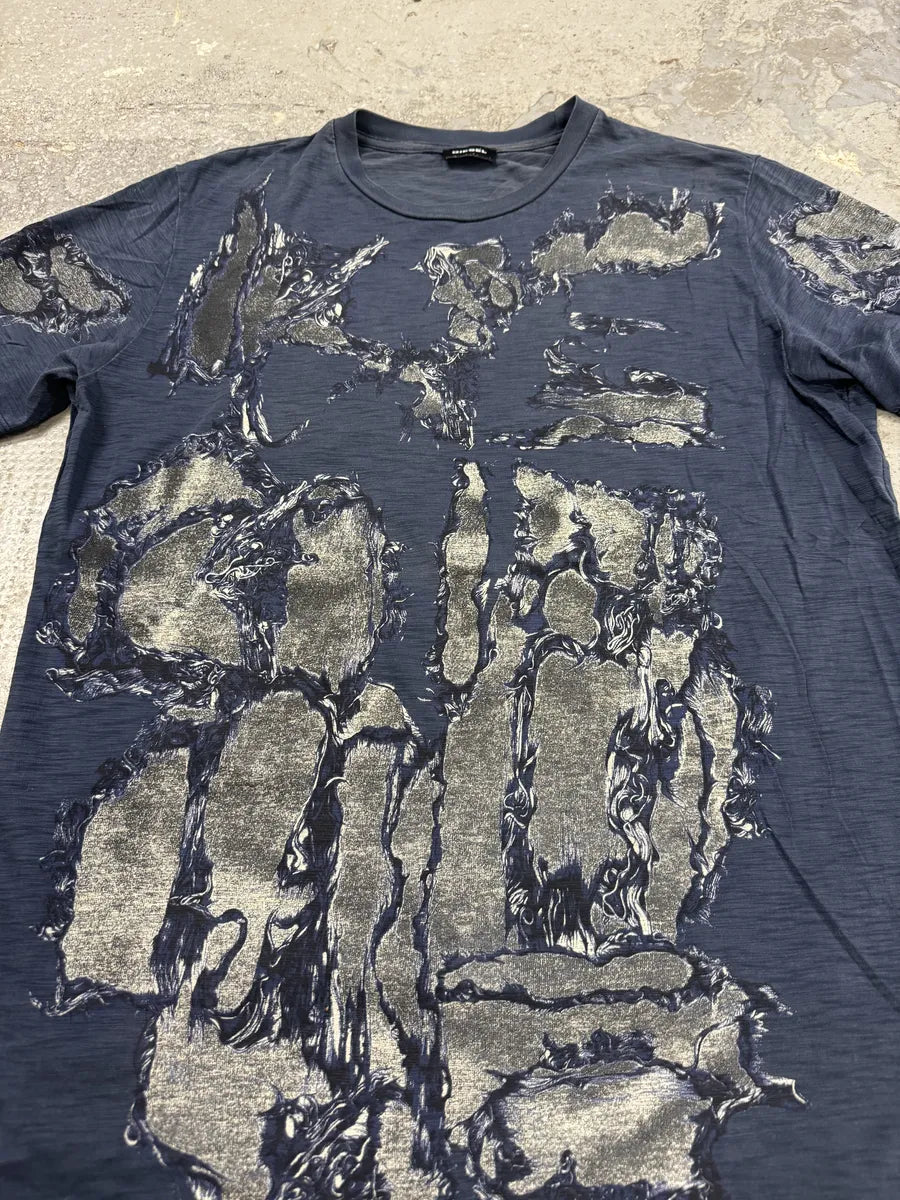 Diesel Navy Distressed Tee-Shirt (S) gUylnoR 7