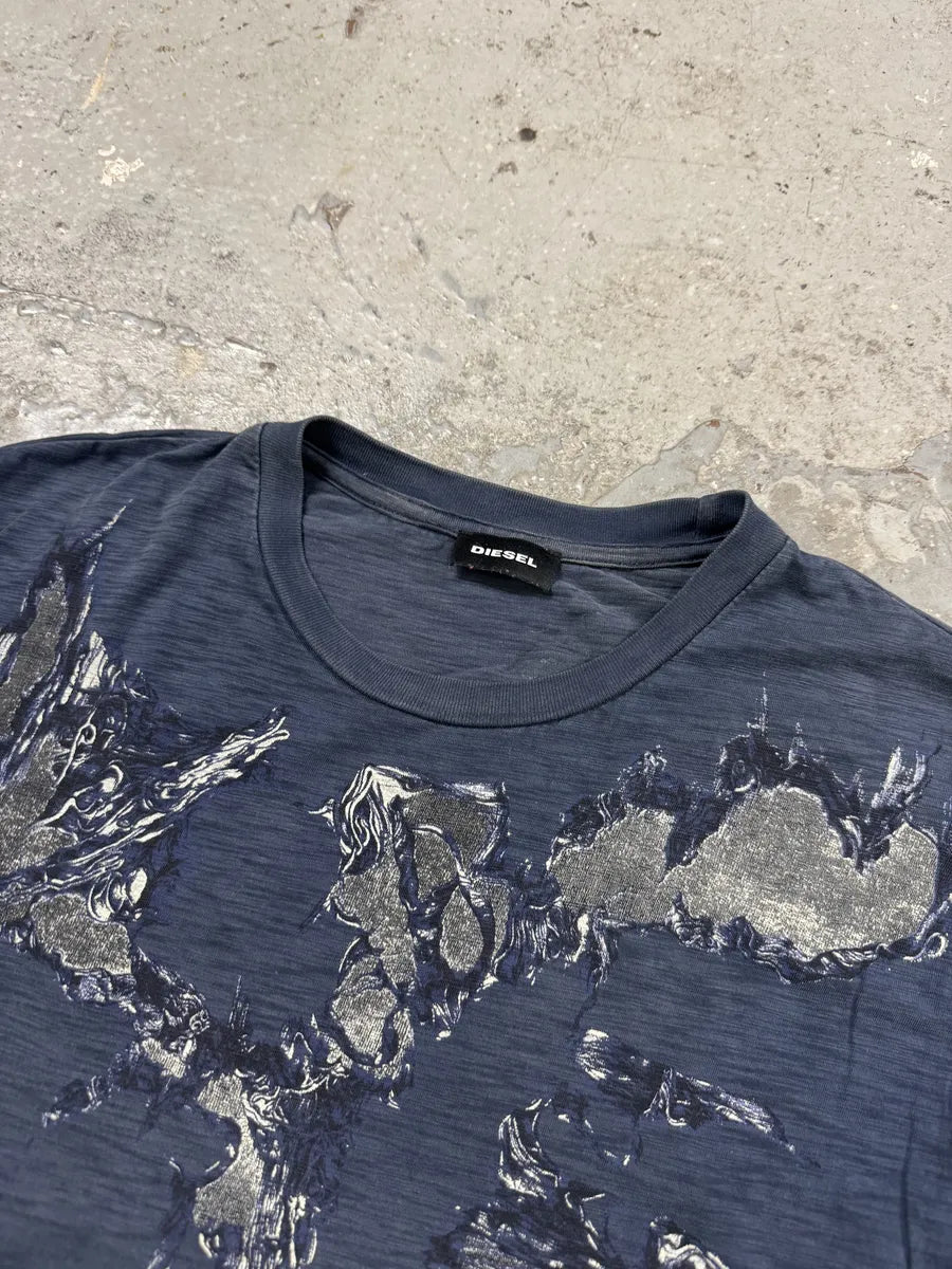 Diesel Navy Distressed Tee-Shirt (S) gUylnoR 8
