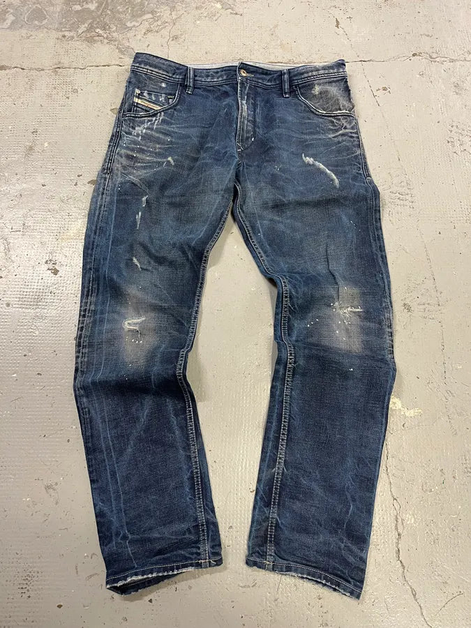 Diesel Navy Faded Distressed Slim Denim Jeans PGgYtcb 4