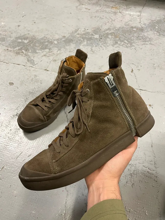 Diesel Olive Green Suede Leather High Ultra Zip Sneakers VzoHQWO 0