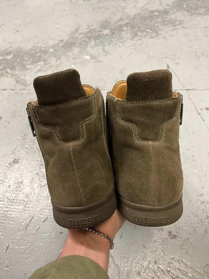 Diesel Olive Green Suede Leather High Ultra Zip Sneakers VzoHQWO 4