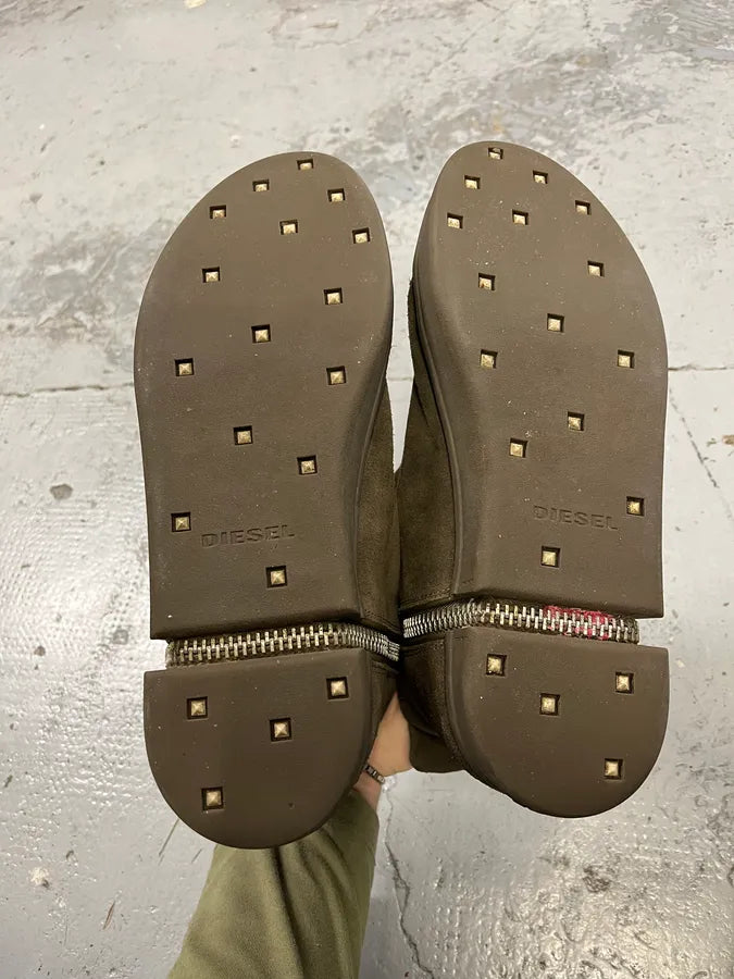 Diesel Olive Green Suede Leather High Ultra Zip Sneakers VzoHQWO 5