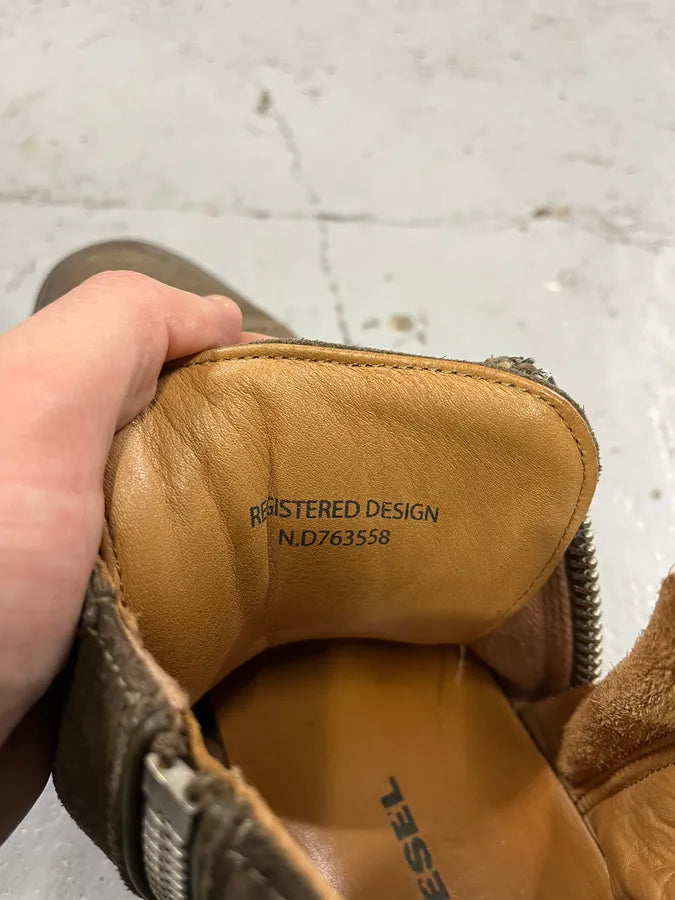 Diesel Olive Green Suede Leather High Ultra Zip Sneakers VzoHQWO 6